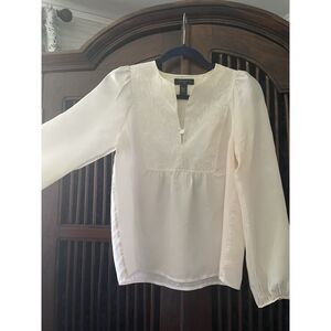 Context Petite Silk Blouse PS Pearl Ivory w Blush Sheen Embroidered Top